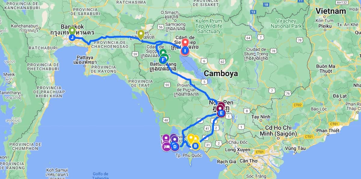 itinerario de viaje a camboya 20 días mapa