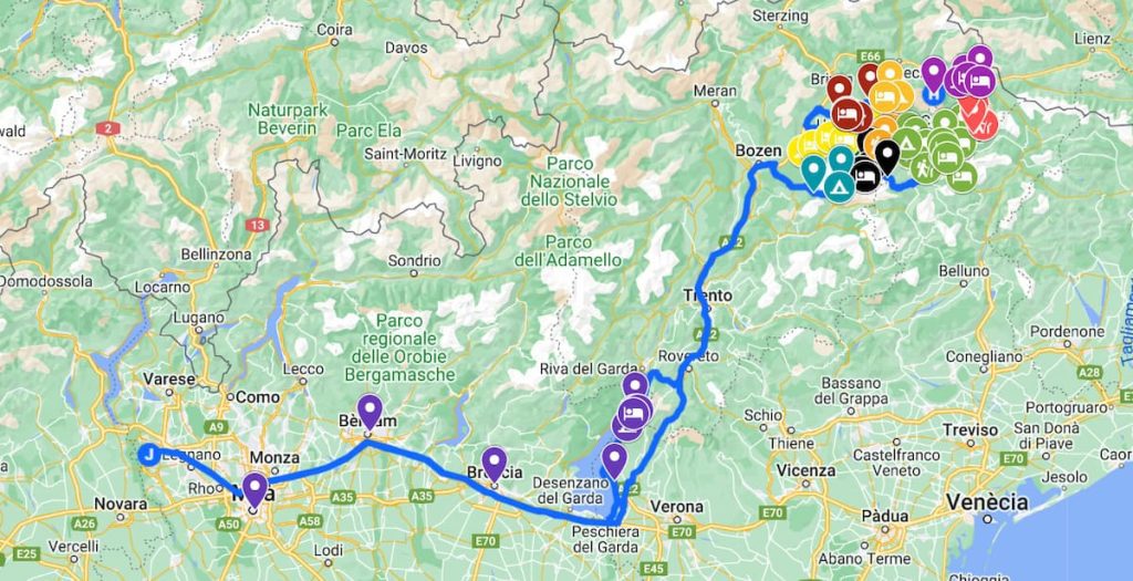 ruta dolomitas 7 días mapa