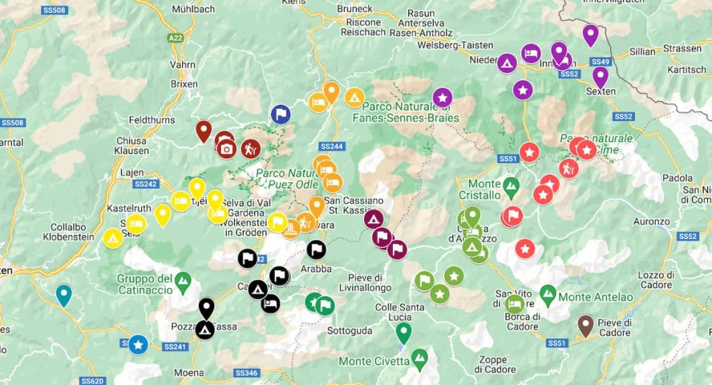 guia de dolomitas mapa