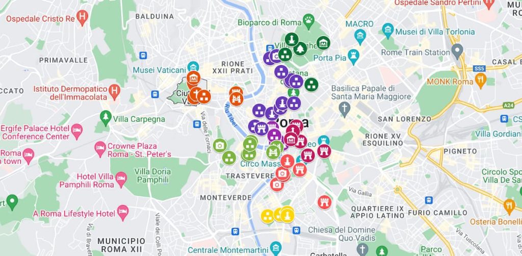que ver Roma en 3 días mapa