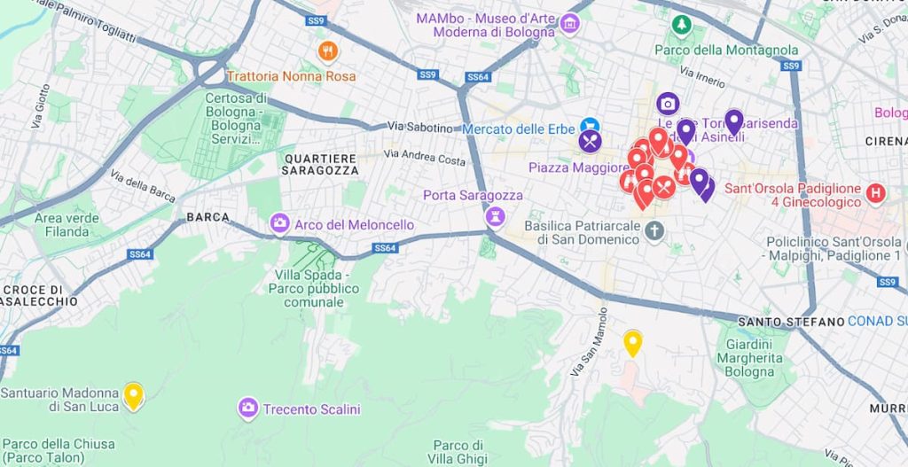 que ver en bolonia en 2 días mapa 
