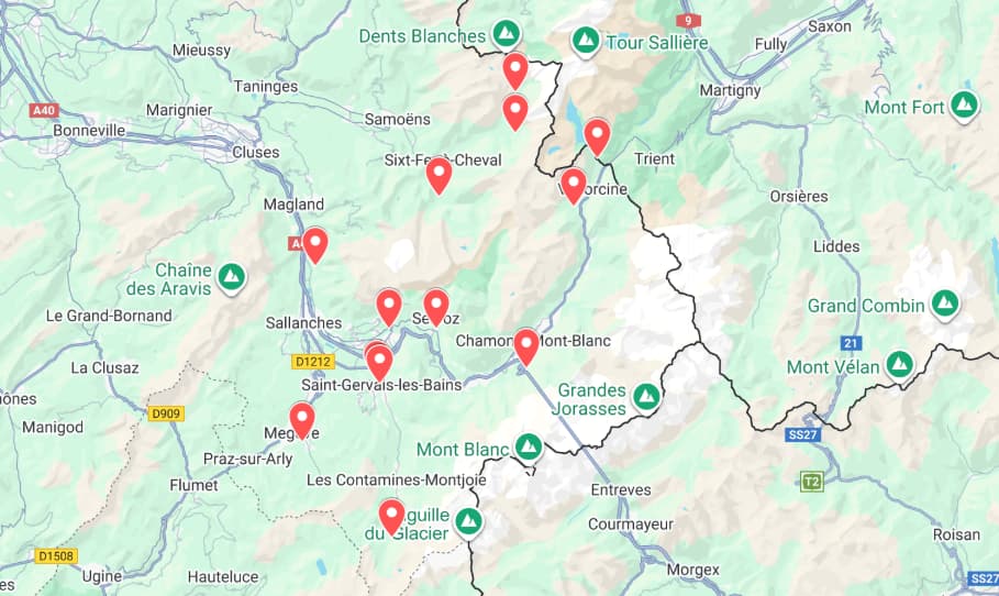 cascadas que ver en chamonix y alrededores mapa