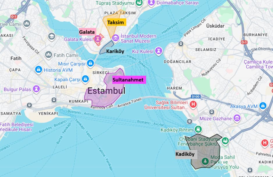 donde alojarse en Estambul mapa barrios