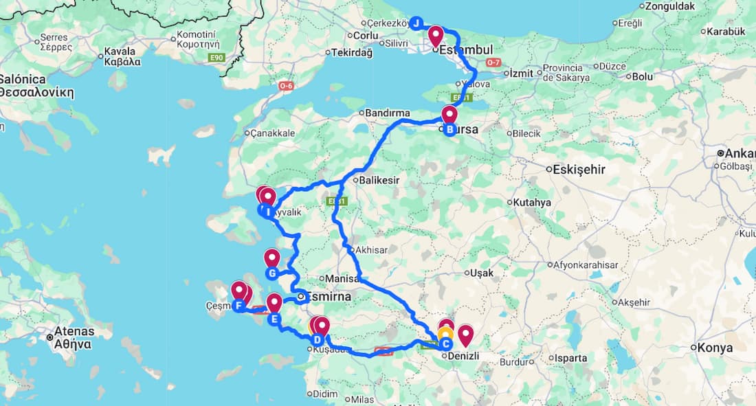 itinerario de viaje turquia mapa 10 dias